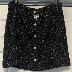 Black & White Bouclé Skirt w/Crystal Buttons - NWT